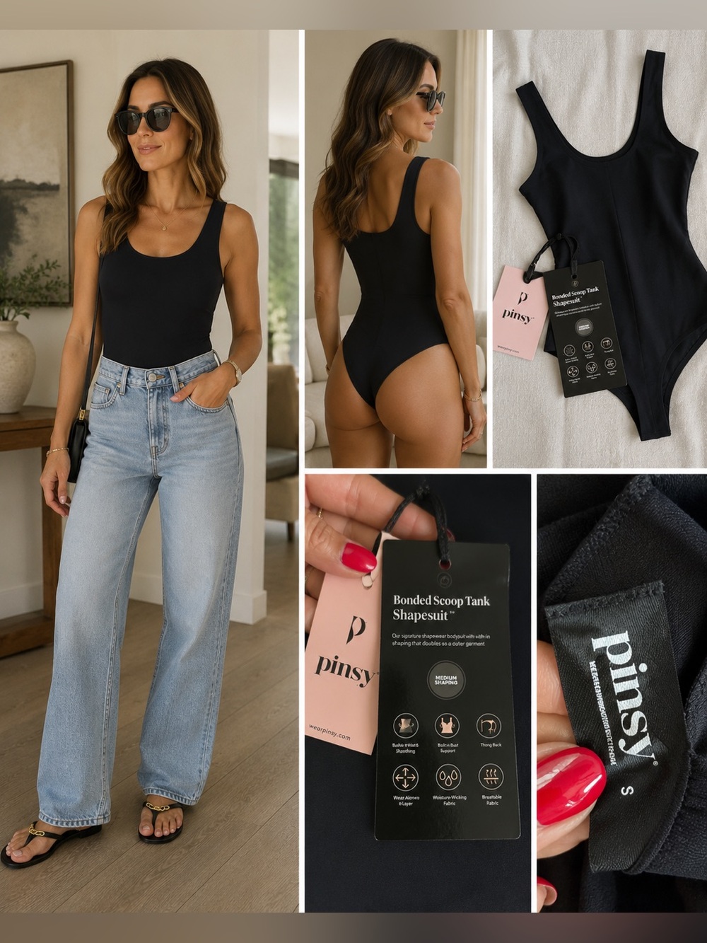 NWT Pinsy Bonded Scoop Tank Shapesuit Black Shapewear Bodysuit Size S